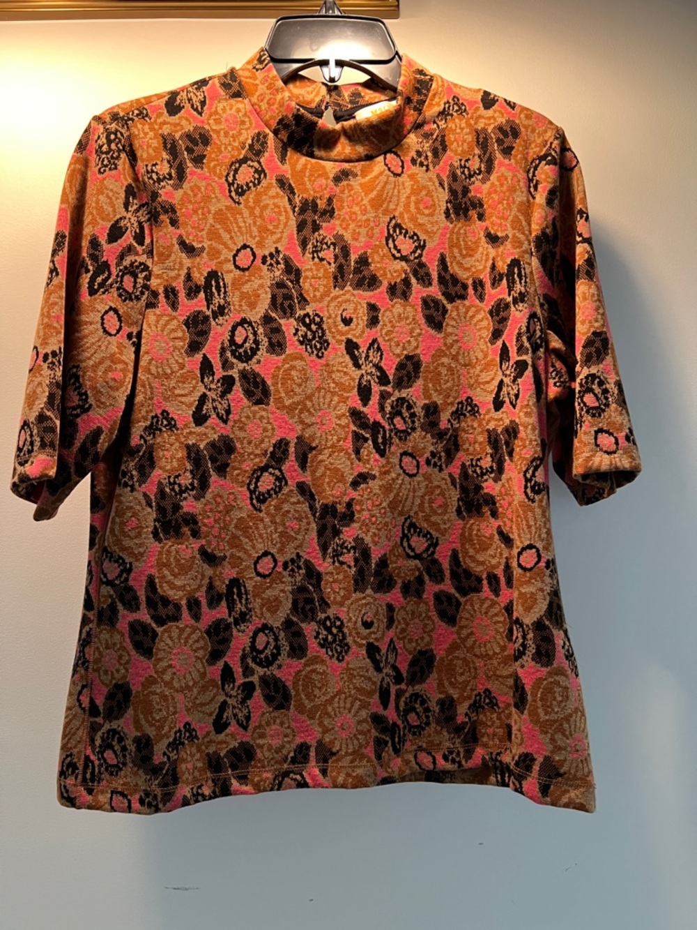 Maeve by Anthropology Floral Mock Neck Top in Rust, Pink & Black